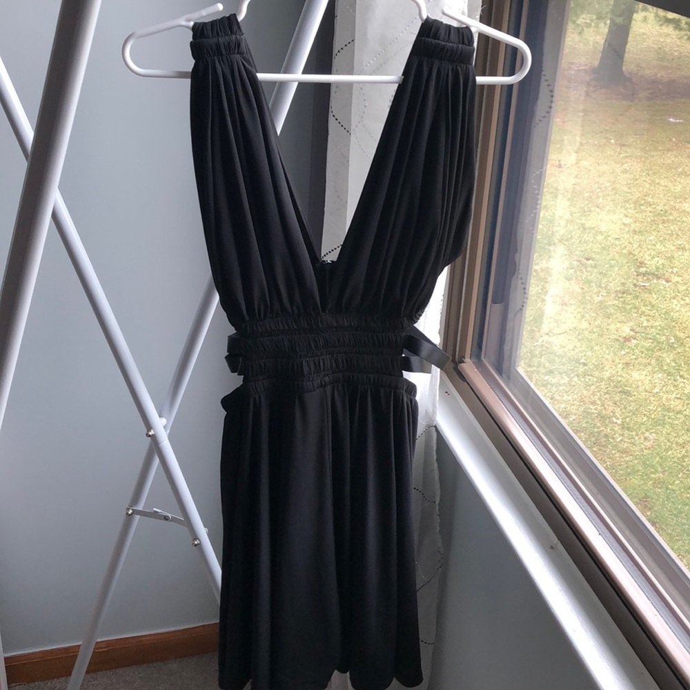 Express Black Deep-V dress w/ cut outs